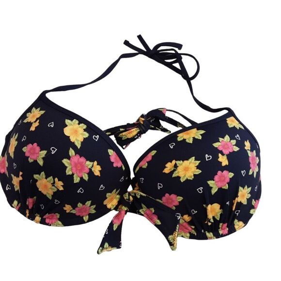 BIKINI Navy Floral Side Ties Bows‎ Size S/M B/C Firm Cup - Picture 2 of 2